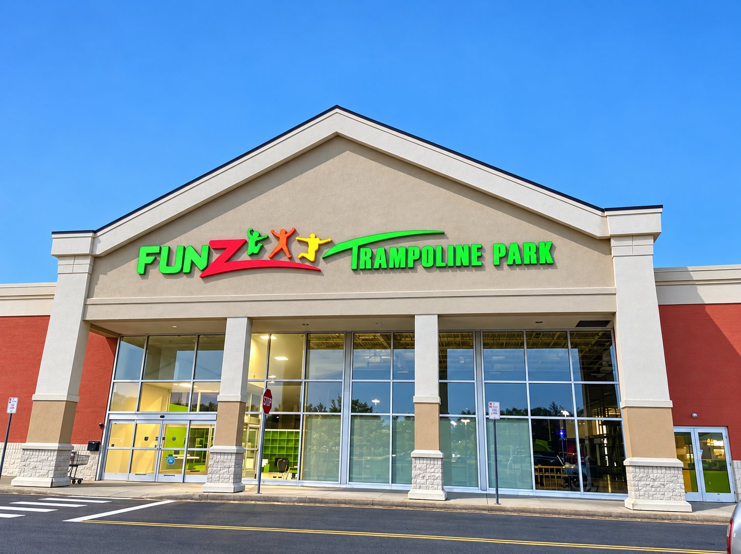 FunZ Trampoline Park storefront with the FunZ sign at 950 Wolcott Street, Waterbury